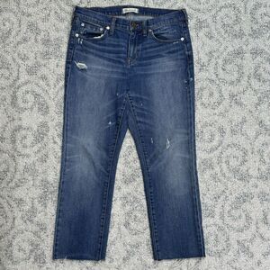 Madewell Slim Boy Jean Frayed Hem Cropped Mid Rise Stretch Distressed Size 27‎